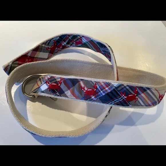 L.L.Bean D Ring Belt, fun red crabs on a plaid background, size M/L - Picture 6 of 6